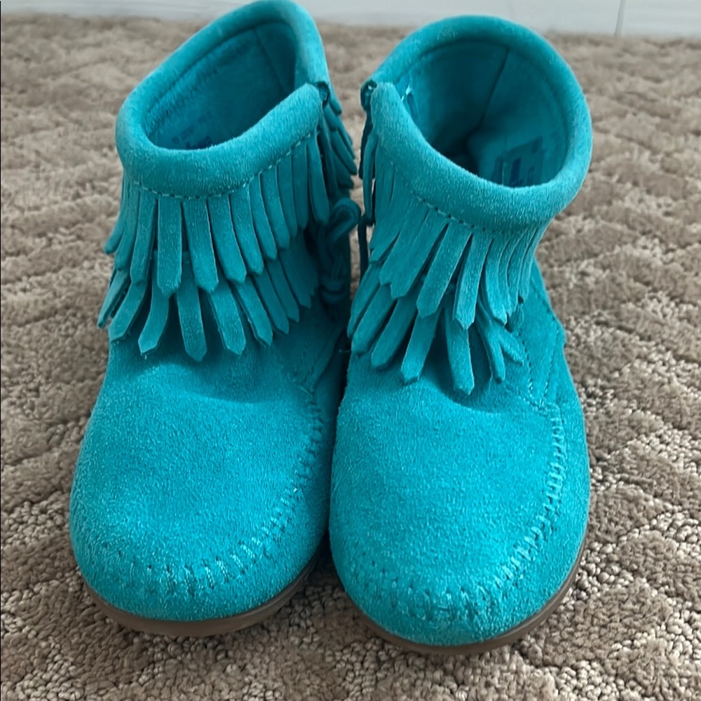 Kids Turquoise Fringe Moccasins